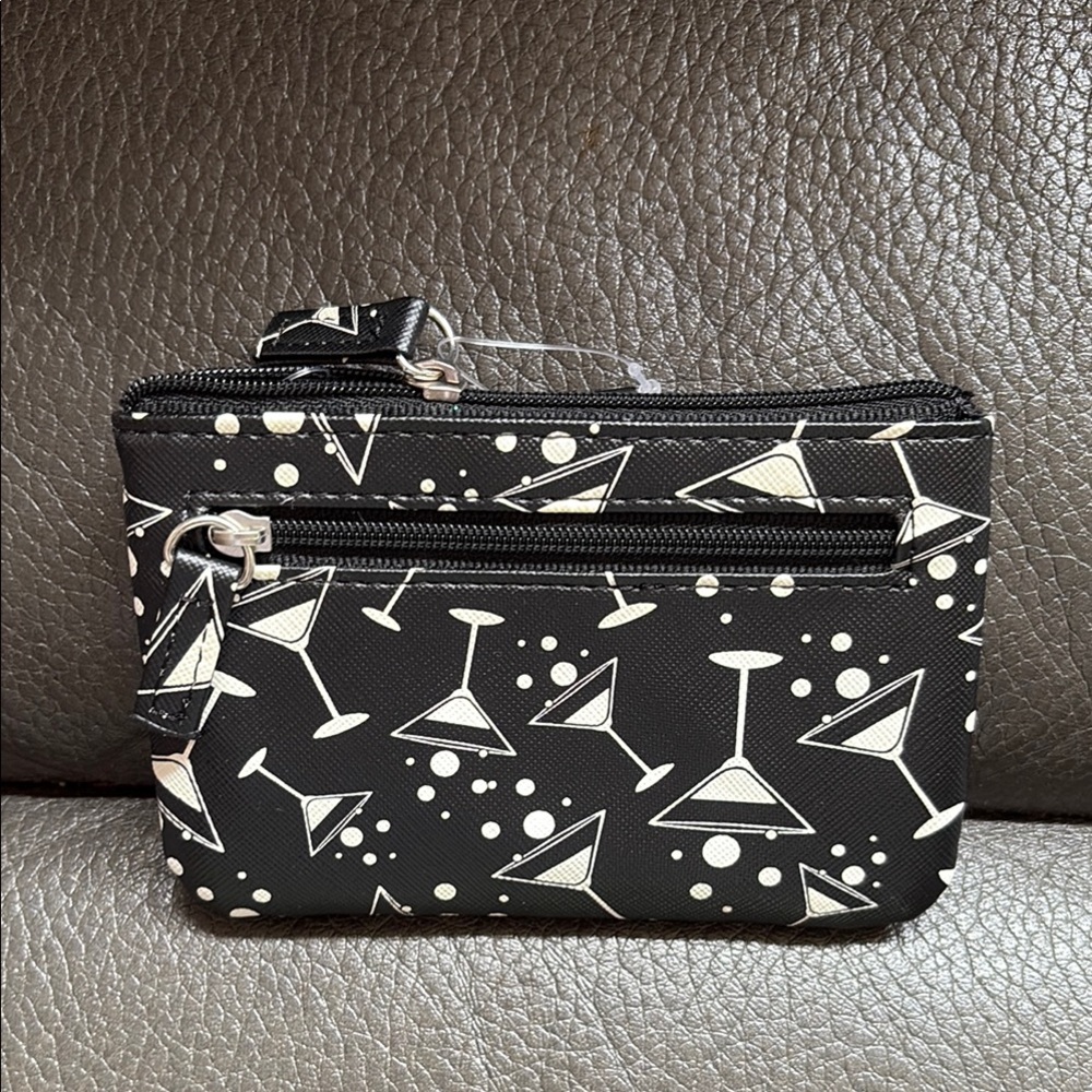 Apt 9 Black Cocktail Print coin and ID case